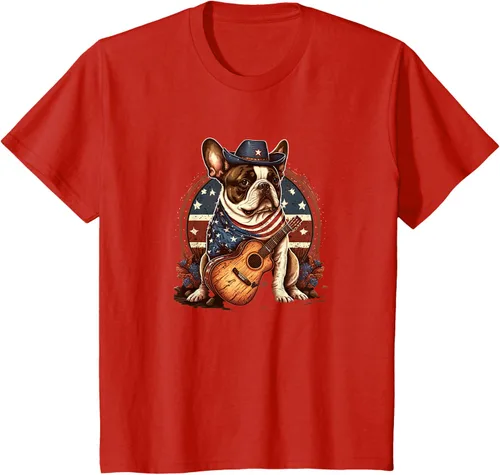 Vista 3 de Camiseta divertida de Bulldog francés con música country y roeo, Negro
