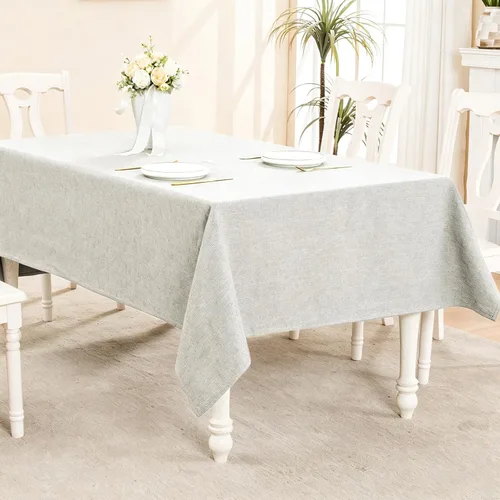 Vista 24 de Mantel rectangular de 55 x 71 pulgadas, lino sintético, sin arrugas e impermeable, mantel rectangular verde aguacate para cocina, comedor, fiesta