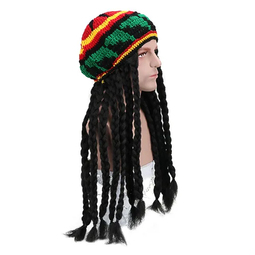 Vista 3 de Rasta Dreadlocks - Peluca de gorro con Tam de 28 pulgadas, punto reggae holgado, gorro de ganchillo jamaicano, gorra elástica de punto hippie, pelo