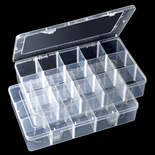 Vista 10 de Gospire Organizador de joyería Caja de almacenamiento de plástico transparente con 15 grandes rejillas con divisores extraíbles