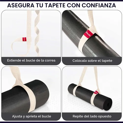 Vista 6 de Correas para esterilla de yoga 2 en 1 – Algodón – Correas antideslizantes ajustables para yoga, pilates, estiramiento, para llevar esteras