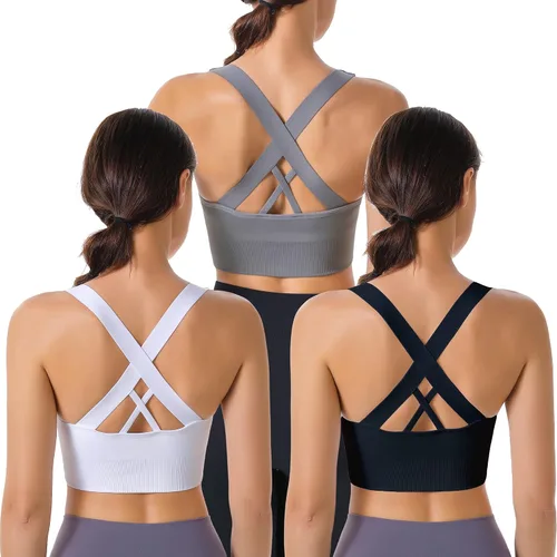 Vista 23 de High Support Sports Bras for Women, Padded Criss Cross Seamless 3-5Pack
