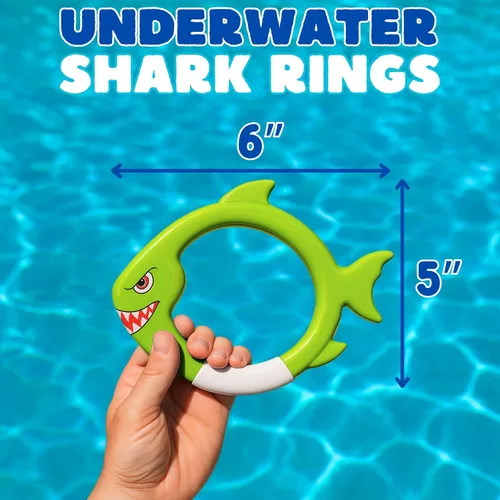 Vista 3 de Haktoys Anillos de buceo de tiburón, juguetes de buceo para niños, juguetes de entrenamiento de natación para niños y niñas, juegos de piscina