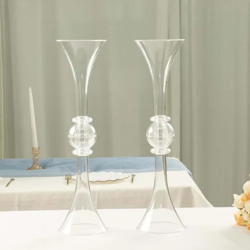 Vista 5 de Tableclothsfactory Paquete de 2 Centro de mesa de trompeta con adornos de cristal transparente de 21 pulgadas, jarrón reversible de plástico