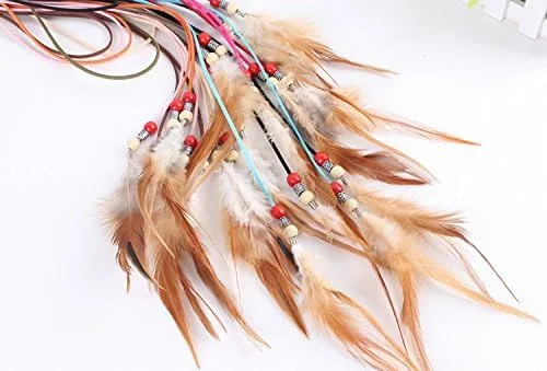Vista 6 de Diadema Plumas Mujeres Niñas Elástico Trenzado Hoja De Perlas De Pelo Borlas Ropa