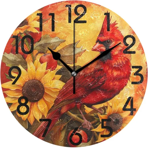 Vista 23 de Reloj de pared redondo retro de otoño con dos gnomos y calabaza de 10 pulgadas, funciona con pilas, reloj de escritorio analógico silencioso sin