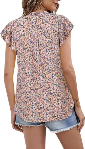 Vista 2 de VALOLIA Blusa de gasa con volantes y cuello en V y manga corta para mujer