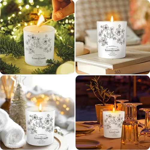 Vista 7 de Vela perfumada de lujo para mujeres y hombres, vela de cera de soja de coco y vainilla, vela en tarro de 8 onzas para el hogar, perfumada, 60 horas