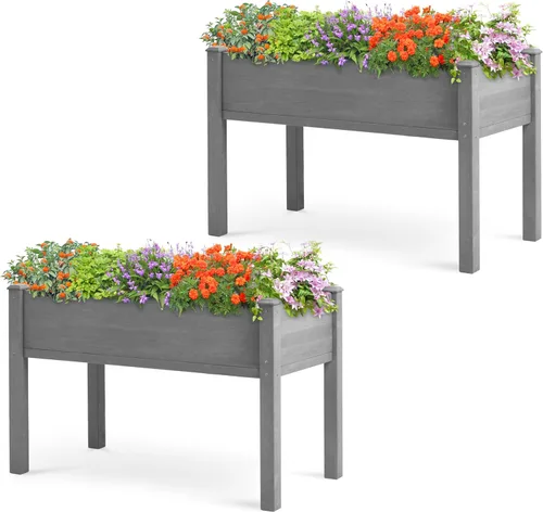 Vista 9 de Cama de jardín elevada con patas (31 x 16 x 31 pulgadas), maceta elevada de madera maciza para exteriores