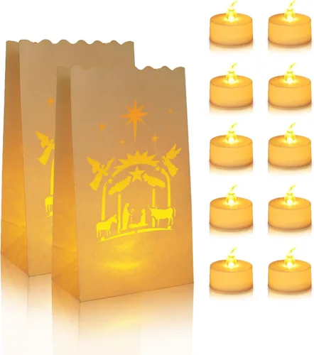 Vista 9 de AceList 30 bolsas luminarias con 30 velas sin llama, velas de té para bodas, cumpleaños, fiestas, decoraciones de Navidad (girasol)