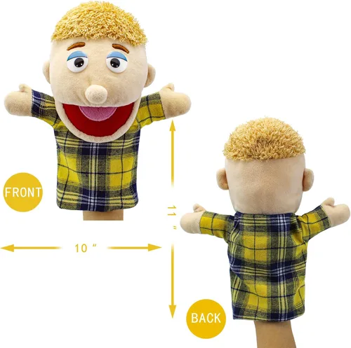 Vista 2 de Marionetas de mano familiares, Marionetas para niños para representar a los miembros de la familia 34 cm Marionetas multiétnicas de peluche suaves