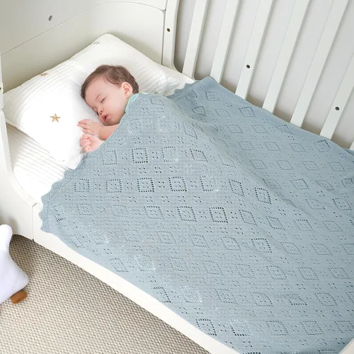 Vista 2 de mimixiong - Manta de algodón neutro para bebé Cochecito para niños y niñas, cuna de 30 x 40 pulgadas, color azul