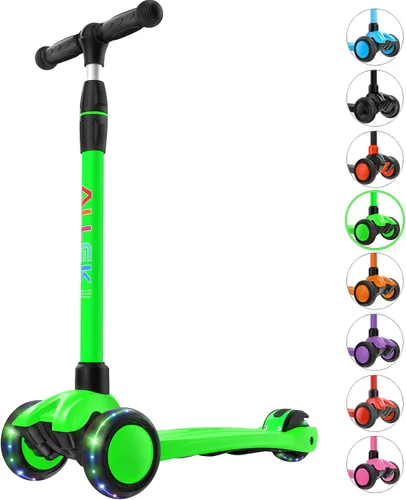 Vista 13 de Allek - Kick Scooter B03. Monopatín de 3 ruedas con ruedas de PU extra anchas y luminosas, sistema Lean 'N Glide, manillar ajustable a cualquier