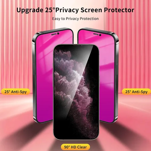 Vista 3 de Paquete de 2 protectores de pantalla de privacidad para iPhone 11 Pro Max/XS Max, vidrio templado antiespía, efecto espejo colorido degradado
