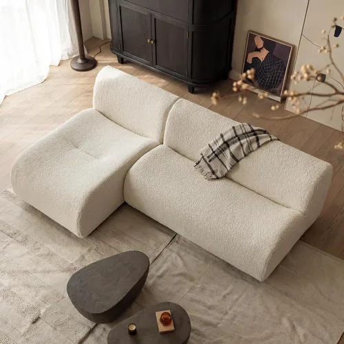Vista 35 de Sofá individual modular curvado, sofá sherpa de espuma de 33 pulgadas, cómodos sofás de peluche para espacios pequeños, sofás modulares modernos