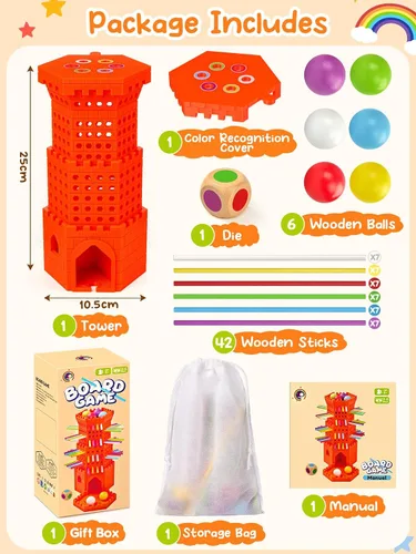 Vista 7 de Ball Drop Game, Montessori Board Game for Kids 4-6, Preschool Educational Toy for 3 4 5 6 Year Olds, Wooden Sticks Game, Fine Motor Skills Toy Orange