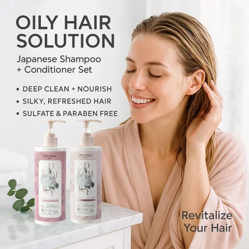 Vista 2 de Conjunto de champú y acondicionador japonés DEMIKI para mujeres, conjunto de champú y acondicionador para cabello graso, sin sulfato, aroma a rosa