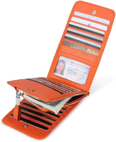 Vista 3 de Huztencor cartera de cuero con bolsillo para tarjeta de crédito bloqueo RFID, billetera, funda para tarjetas para mujer
