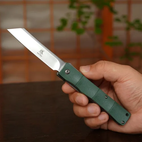 Vista 3 de KATSU, cuchilla de acero D2 hecha a mano, mango G10, estilo japonés, navaja de bolsillo plegable con clip