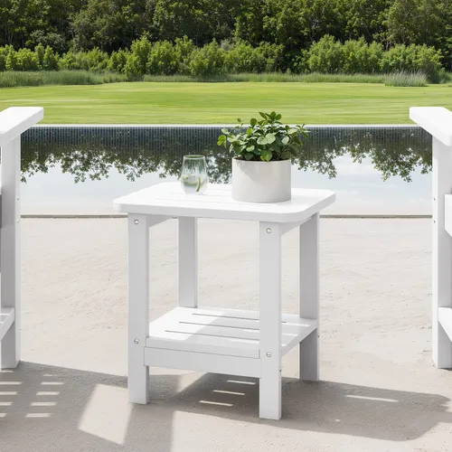 Vista 19 de WestinTrends Aruba - Mesa auxiliar cuadrada para patio de 2 niveles HDPE para exteriores, color negro