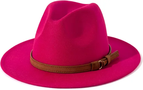 Vista 11 de Lisianthus Sombrero Fedora de ala ancha vintage para hombre y mujer con hebilla de cinturón Negro
