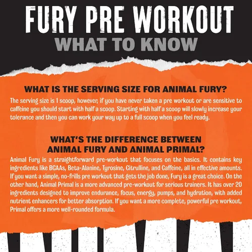 Vista 4 de Animal Fury - Suplemento en polvo antes del entrenamiento para energía y concentración, 0.18 onzas de BCAA y 350 mg de óxido nítrico de cafeína sin