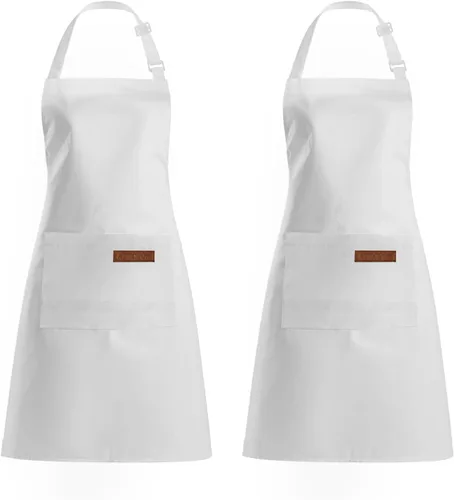 Vista 8 de ATROPOS Paquete de 2 delantales para mujeres con bolsillos, delantales de cocina para mujeres y hombres, delantales de chef ajustables para cocina