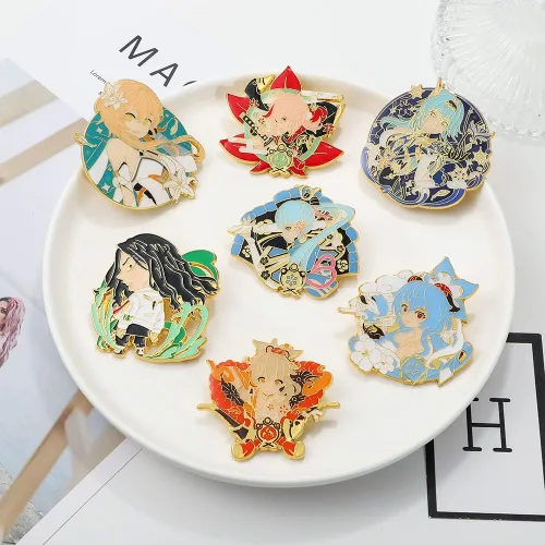 Vista 7 de Genshin Hutao Brooch Pin - Hutao Characters Cosplay Enamel Brooch Lapel Pin - Gift for Fans, Women and Girls