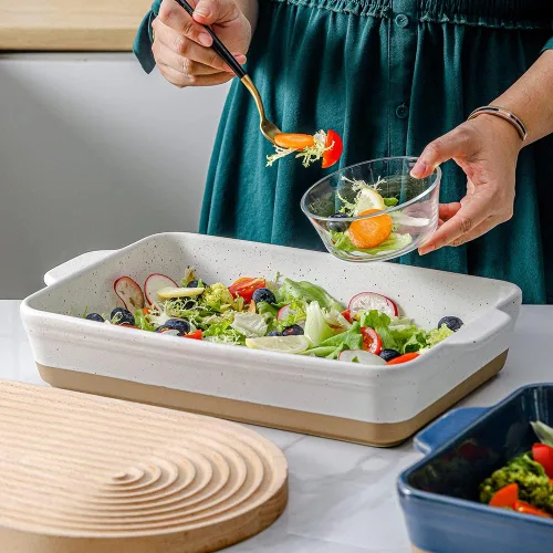 Vista 5 de HVH Plato grande para cacerola, fuente para hornear de 9 x 13 pulgadas para horno, bandeja de cerámica para lasaña profunda, platos para hornear