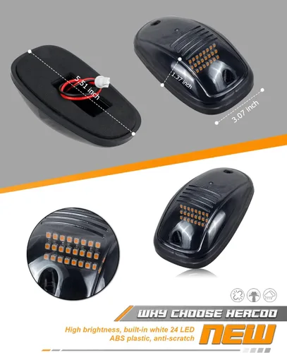 Vista 4 de HERCOO 5 piezas de luces marcadoras de cabina con lente ahumada, luz de techo LED de despeje en la parte superior con arnés de cables, compatible