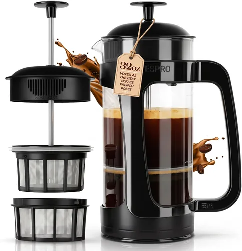 Vista 15 de ESPRO P3 Cafetera de prensa francesa, 18 oz, negro, prensa de filtro doble