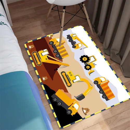 Vista 5 de Alfombra de construcción – Alfombras de construcción para habitación de niños, divertido diseño de camión de dibujos animados, alfombra de coche
