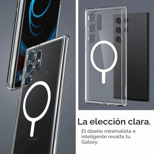 Vista 4 de Spigen Ultra Hybrid Metal Ring MagFit Diseñado para Funda Galaxy S24 Ultra (2024) [Protección de Grado Militar] Compatible con MagSafe - Blanco