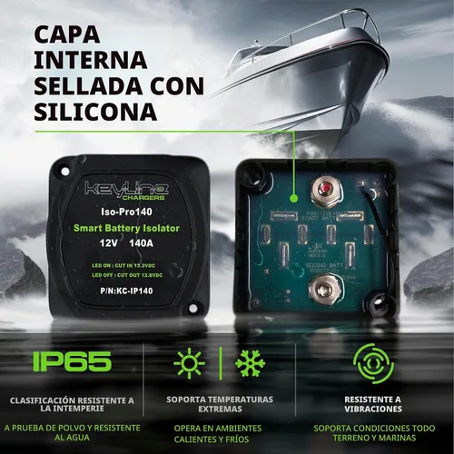Vista 6 de Kit de aislador de batería dual 12V - 140 Amp Relé sensible al voltaje (VSR) para configuración de batería dual - Interruptor de desconexión