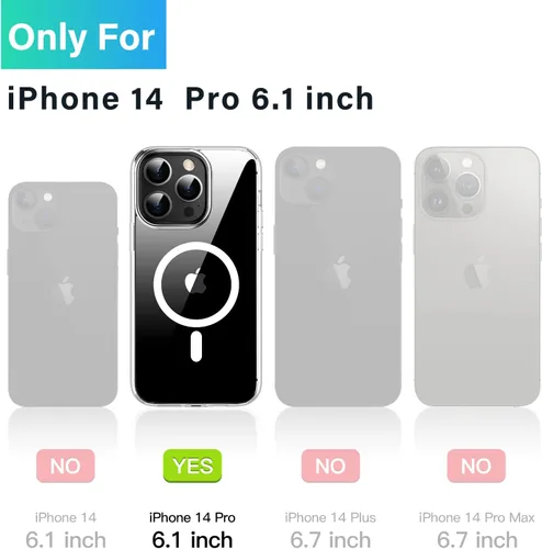Vista 6 de Meifigno Clear Mag Series - Funda diseñada para iPhone 14 Pro, protección de grado militar y compatible con MagSafe, parte trasera de policarbonato