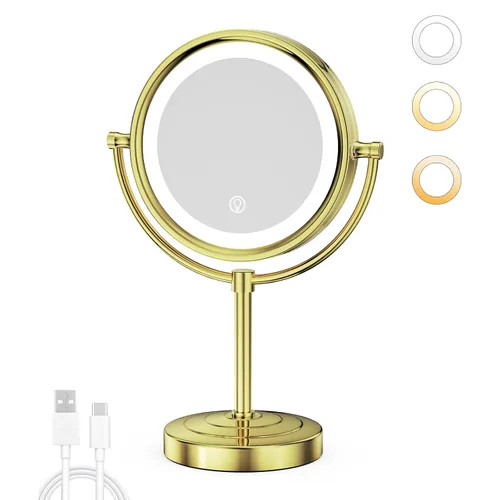 Vista 11 de GURUN Espejo de maquillaje con iluminación LED de 8.5 pulgadas con aumento de 10 aumentos de doble cara, con enchufe de acabado cromado M2208D