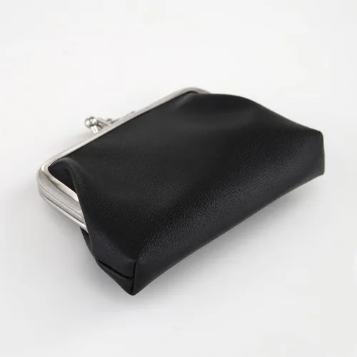 Vista 6 de Monedero de doble capa para mujeres y niñas, de piel sintética, con cierre de beso, mini cartera para llaves, tarjetero, Negro