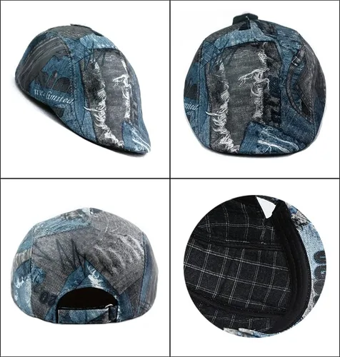 Vista 5 de Sombrero de Newsboy para hombre, proceso de impresión de cuero genuino, boina de hiedra camionero Gatsby Golf Cabbie Gorra plana