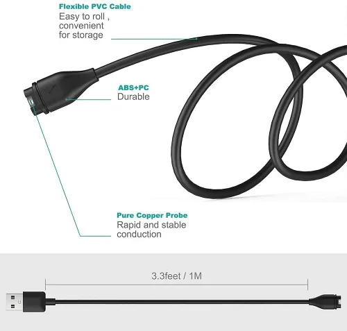Vista 4 de Cable de carga compatible con Garmin Forerunner 955, cable de carga USB, cargador de repuesto para cable de cargador solar Forerunner 955