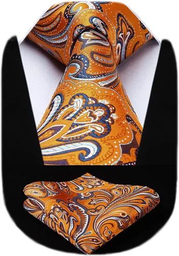Vista 127 de HISDERN Corbatas para hombre, corbata de cachemira y bolsillo cuadrado tejido clásico floral para hombre, corbata de fiesta de boda