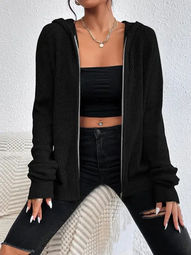 Vista 3 de SHENHE Cárdigan con capucha y cremallera para mujer, con hombros caídos, casual, suéter
