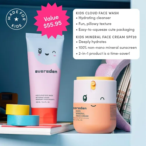 Vista 2 de Kids Happy Morning DUO: paquete de cuidado de la piel limpio y vegano para niños Cuidado de la piel Cloud Face Wash + SPF 20 Mineral Face Cream