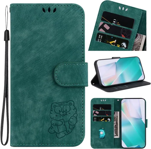 Vista 9 de Designed for Redmi k40 Pro Phone Case Wallet,PU Leather Flip Folio Cover with Credit Card Holders Little Cute Tiger Embossed Kickstand Wrist Strap