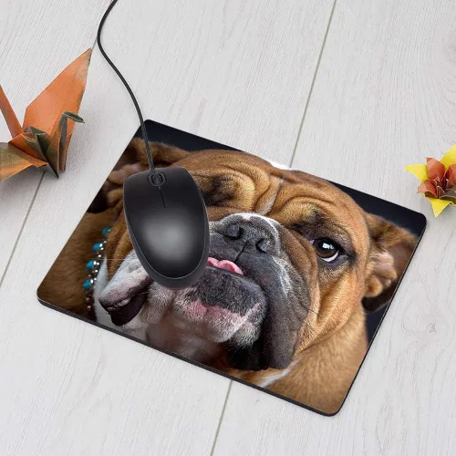 Vista 3 de Bulldog - Alfombrilla de mouse para videojuegos, bulldog y perro, cachorro, alfombrilla de mouse marrón para computadora, escritorio, laptop M02-002