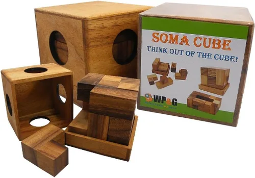 Vista 2 de Soma Cube Puzzle de madera con 50 naipes 3D Brain Teaser de tamaño grande