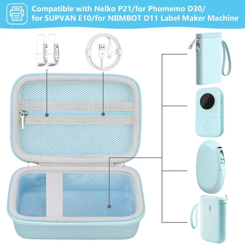 Vista 2 de Funda rígida compatible con Nelko P21/para Phomemo D30/para SUPVAN E10/para máquina etiquetadora NIIMBOT D11, bolsa portátil de almacenamiento