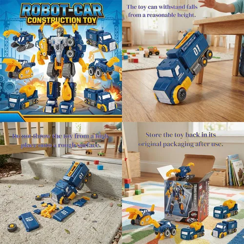 Vista 4 de Juguete transformable de dinosaurio para niños, robot de rescate 5pcs Construction Car Set Magnetic Connectors Assemble DIY STEM Action Figure
