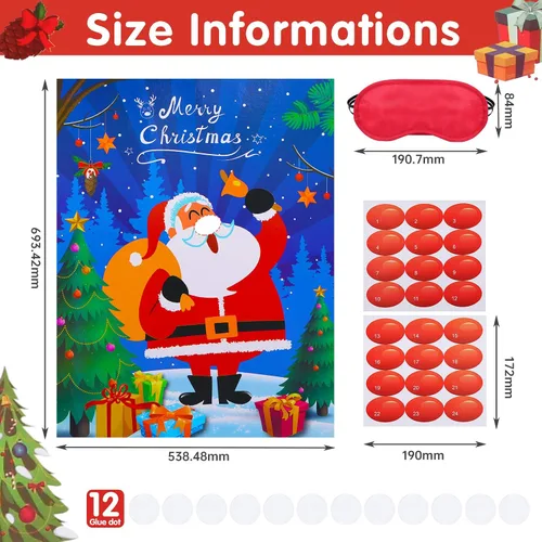 Vista 3 de SKYLETY Juegos de fiesta de Navidad, juego de pin the nose en Papá Noel, divertidos juegos de fiesta con los ojos vendados para familiares y amigos