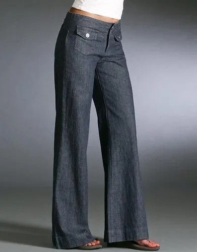Vista 2 de Flamingals Pantalones cargo casuales con solapa y bolsillo para mujer, con botones en la parte delantera, pierna ancha