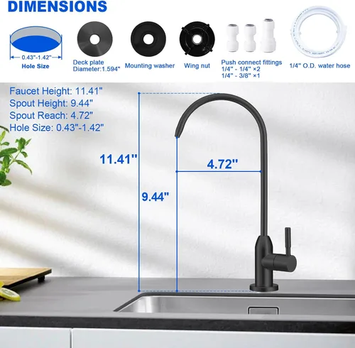 Vista 2 de Grifo de agua potable de vástago largo - para sistema de ósmosis inversa Negro
